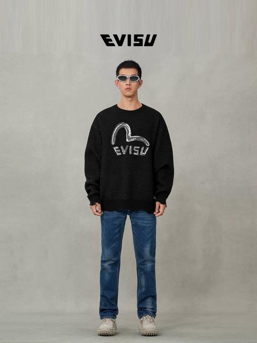 福神男款海鸥和商标嵌花针织套头宽松毛衣 商品图1