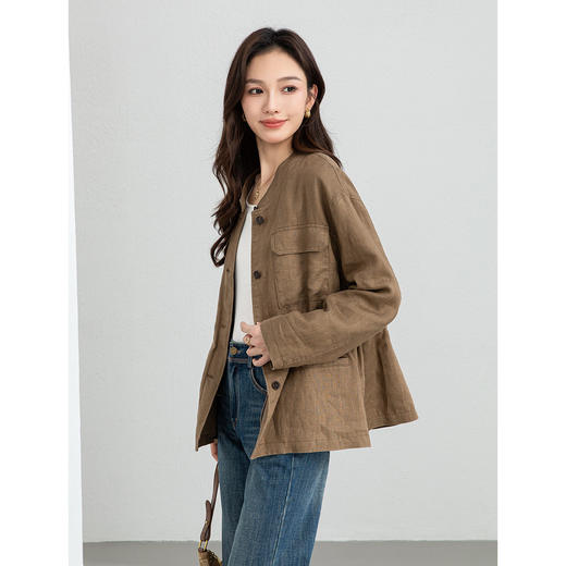 「高货xg」全新升级【铂金会员339/天猫459/差价120】(10738)洛诗琳2026春季新款老钱风立领系带收腰亚麻工装夹克外套 商品图2