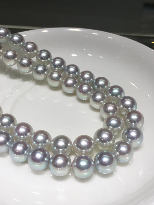 【私席真珠·新年盛宴】极光蓝玫瑰珠王Akoya珍珠项链 ，圆，极微瑕，珠光超亮，（带真科研Blue Rose大证书） 商品图1