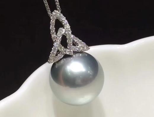 【私席真珠·新年盛宴】18K金镶钻灰珍珠吊坠，15-16mm珠 商品图1