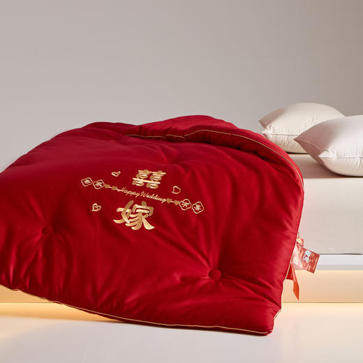 60支长绒棉婚嫁大豆被子全棉冬被加厚结婚陪嫁大红色新婚喜被春秋棉被芯 商品图1