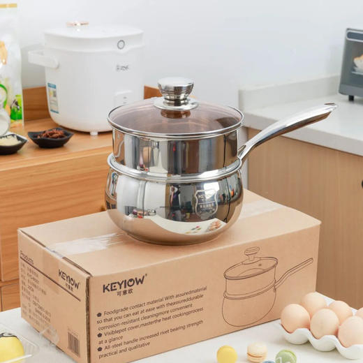 KEYIOW大肚奶锅 ，食品级不锈钢材质，五层加厚一体成型锅体，可视锅盖，厚锅底、薄侧壁设计【G】 商品图7