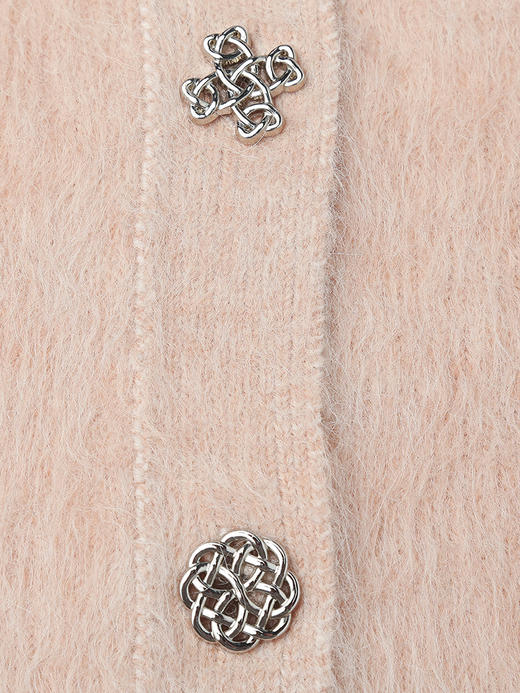 温柔裸粉色毛绒感短款针织开衫 圆领钻饰纽扣修身显瘦通勤约会软糯气质上衣 商品图2