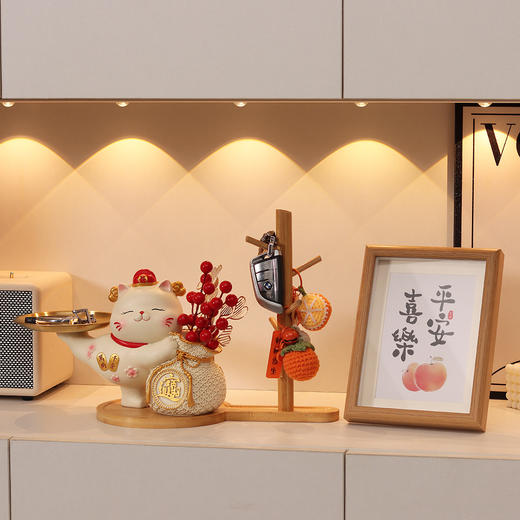 【招财猫钥匙收纳摆件】门口客厅家居鞋柜 电视柜摆件 入户玄关猫咪托盘礼品  商品图1