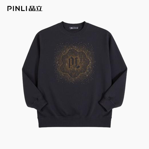 PINLI品立2025秋季新款男士圆领宽松烫钻长袖套头卫衣上衣青年潮BG253109018 商品图5