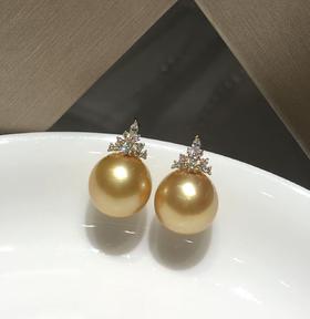 【私席真珠·新年盛宴】18k金镶钻南洋金珍珠耳针11-12mm  椭圆