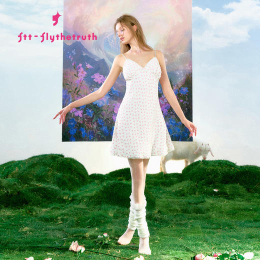 FTT FlyTheTruth  莫奈小憩 夏日蝴蝶结吊带连衣裙女法式少女长裙 商品图0