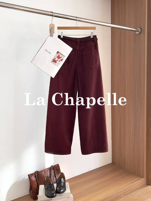 专柜实拍【显白又复古】拉夏贝尔/La Chapelle高级质感100棉牛仔裤休闲工装风阔腿显瘦长裤（附赠腰带 商品图4