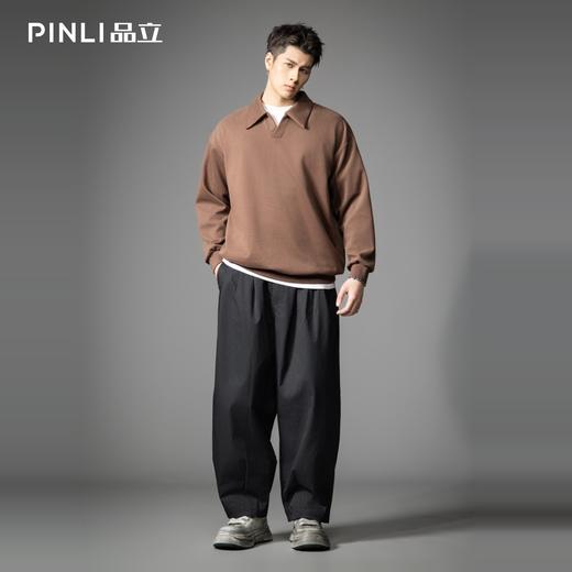 PINLI品立2026春季新款男士宽松翻领纯色落肩袖套头卫衣上衣潮牌B262109003 商品图1