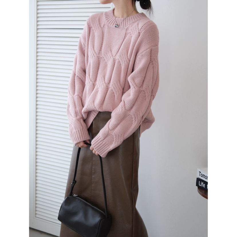 【烟雾粉麻花毛衣】温柔显白的云雾粉 软糯亲肤保暖 自上而下的绞花工艺