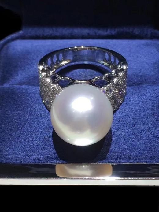 【私席真珠·新年盛宴】18K金镶钻澳白珍珠戒指，13-14mm  戒圈14 商品图0