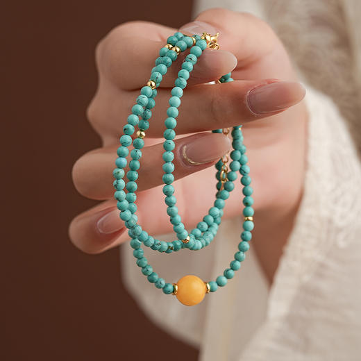 【琅玕·原矿绿松石蜜蜡项链手串】敦煌小众轻奢新中式复古民族风显白 绿松石蜜蜡项链手串女 手工串珠小众配饰 商品图0
