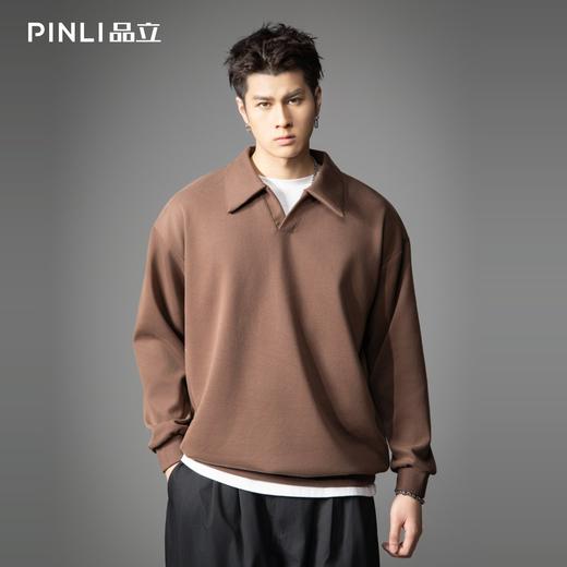 PINLI品立2026春季新款男士宽松翻领纯色落肩袖套头卫衣上衣潮牌B262109003 商品图0