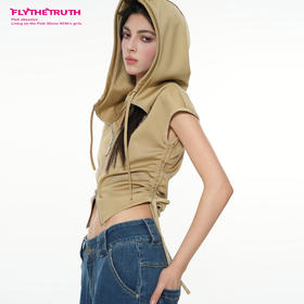 FTT Flythetruth 金盏爵士 收腰无袖连帽外套女夏修身短款背心T恤