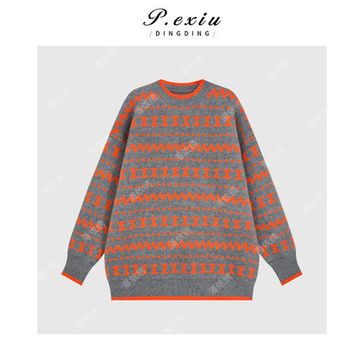 A008潘依绣丁丁宠粉超细羊毛撞色条纹提花松弛感圆领针织松紧腰短裤套装L2806 商品图2