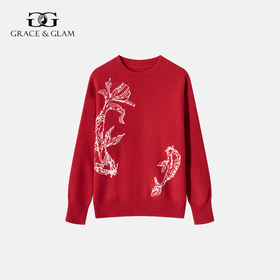 100%羊毛 年年有余幸运红色温暖羊毛毛衣  A-5752