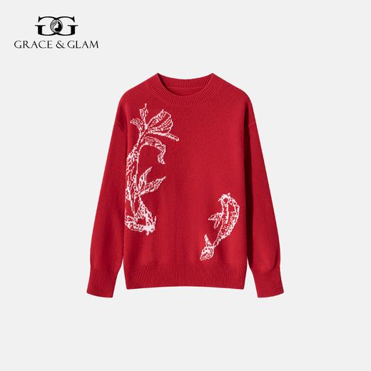100%羊毛 年年有余幸运红色温暖羊毛毛衣  A-5752 商品图0