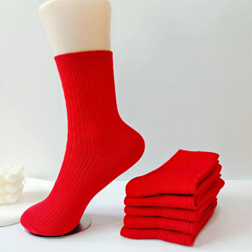 羊毛袜本命年红色袜子女秋冬保暖中筒袜新年结婚一对情侣马年长袜 商品图2