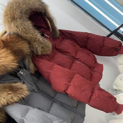 丁摩秋冬新款连帽貉子毛领羽绒服女短款90白鸭绒小个子烫钻外套潮ALWNT 商品图4