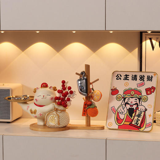【招财猫钥匙收纳摆件】门口客厅家居鞋柜 电视柜摆件 入户玄关猫咪托盘礼品  商品图12