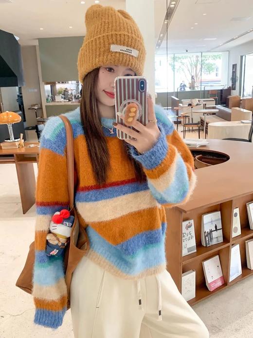 橘子落日海彩色拉毛羊毛衫，彩色条纹设计自带氛围感，拍照巨出片！（7-10天发货）【G】 商品图5