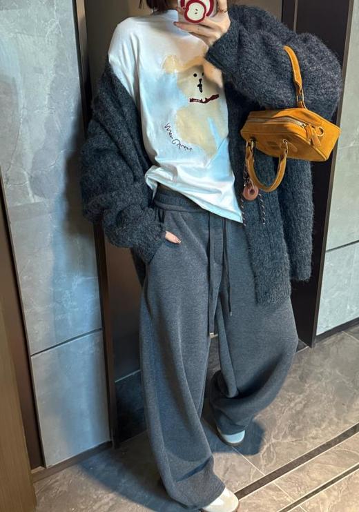 麦檬 又一神裤！小个子友好！高腰弯刀裤加绒卫裤阔腿运动裤 商品图1