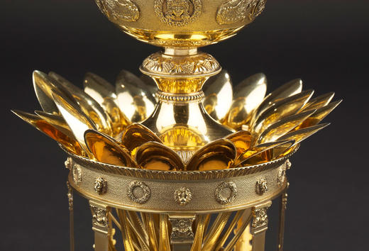 独角鹿西洋古董19世纪法国Martin Guillaume Biennais & Charles Cahier联合签名出品帝政风格古典神话主题银鎏金精雕糖果/冰淇淋樽套件 商品图7