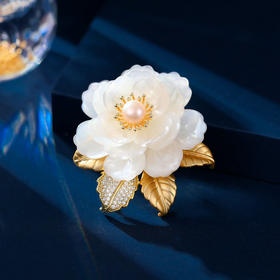 天然贝母牡丹花珍珠高档胸针，优雅高级感西装大衣胸花旗袍配饰LY