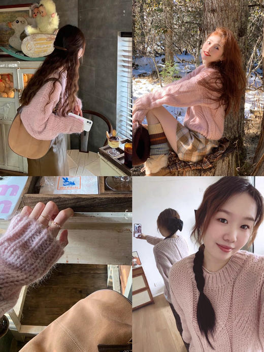 【百图lulu定制】【樱花毛衣】羊毛混纺 高级粉 松弛感 麻花毛衣 商品图5