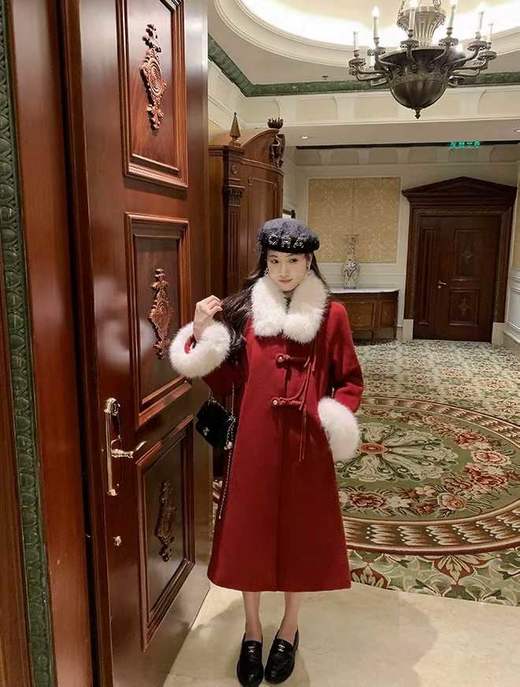 【GZ】无忧购【鸿运当“红”】新年中国红新中式外套可拆卸毛领18828 商品图2