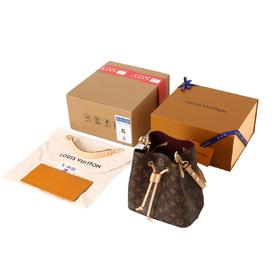 芯片全钢五金版本  可拆卸可调节肩带老花满印 涂层帆布拼牛皮革 水桶包斜挎手提包 迷你 女款 棕色，