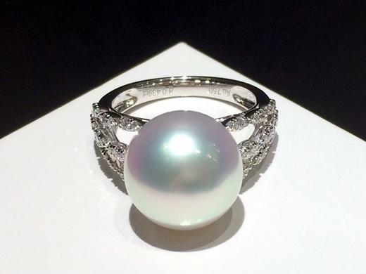 【私席真珠·新年盛宴】18K金镶钻白珍珠戒指，12-13mm珠 戒圈14 商品图0