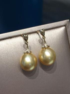 【私席真珠·新年盛宴】18k金镶钻南洋金珍珠耳针10-11mm 椭圆