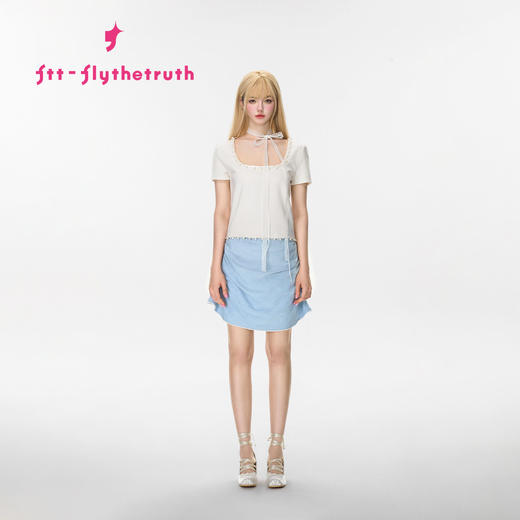 FTT FlyTheTruth  灵动 纯欲珍珠边正肩短袖女夏季百搭显瘦U领T恤 商品图3