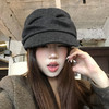 日系山本风 黑色褶皱贝雷帽 加宽短帽檐 修饰脸型 可调节帽围 女秋冬季显脸小 复古云朵八角帽子 商品缩略图1