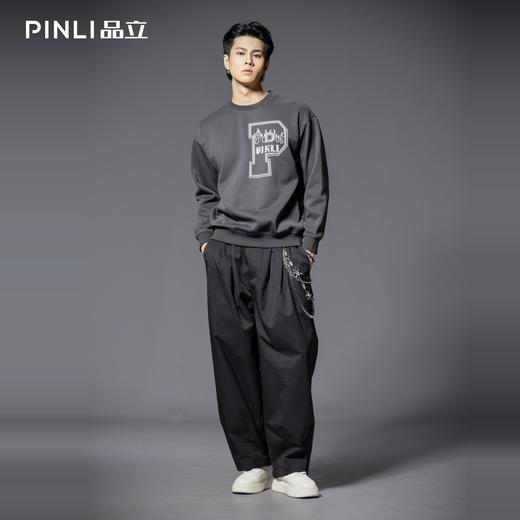 PINLI品立2025秋季新款男字母印花圆领宽松套头卫衣上衣青年潮牌BG253109019 商品图2