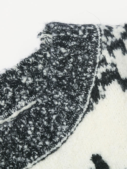 复古黑白撞色卡通提花针织毛衣 圆领宽松休闲趣味字母图案秋冬潮酷个性套头上衣 商品图4