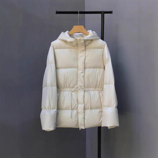 丁摩 羽绒服女中款厚款收腰白鸭绒连帽泡芙面包服中长款2405 商品图1