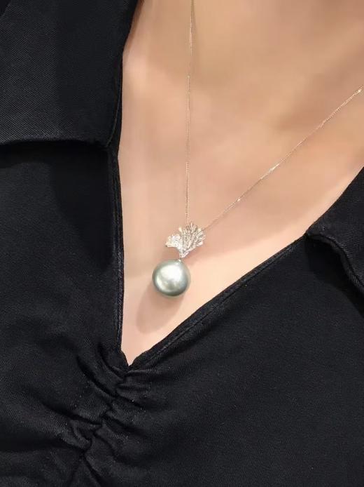 【私席真珠·新年盛宴】18K金镶钻灰珍珠吊坠，16-17mm珠， 商品图2