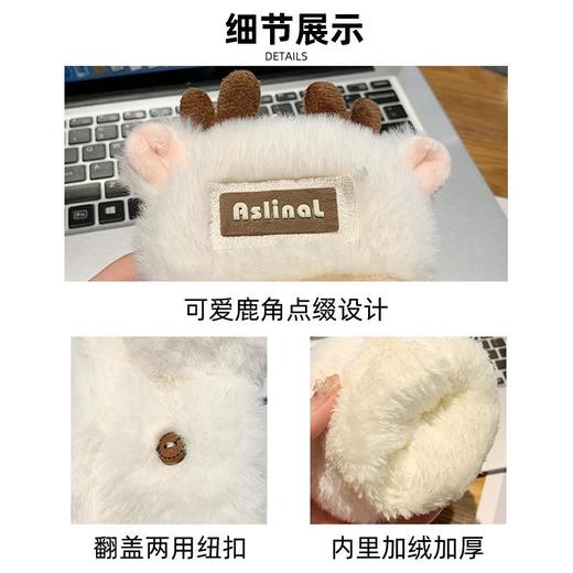 新款圣诞鹿角毛绒手套冬季女款加厚保暖可爱学生骑车防寒半指手套 商品图3