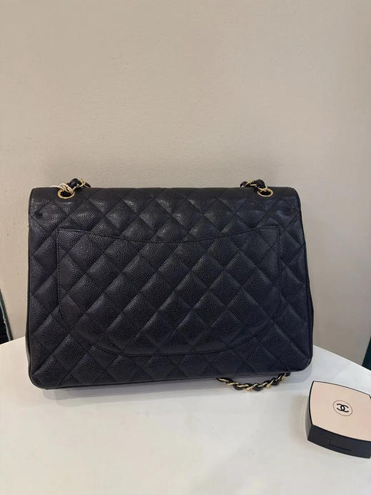 Chanel CF 黑金 荔枝纹牛皮 maxi 单肩包 商品图1