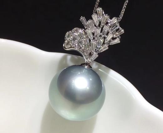 【私席真珠·新年盛宴】18K金镶钻灰珍珠吊坠，16-17mm珠， 商品图1