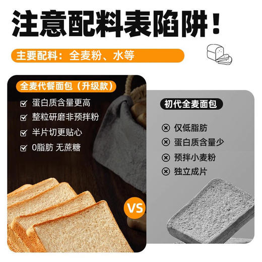 【怪兽专享】全麦面包0脂肪无糖精速食早餐吐司整箱黑麦健康代餐休闲零食品 商品图3