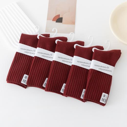 安可拉红袜子女秋冬加厚保暖双针羊绒袜蛇年大红结婚本命年中筒袜 商品图1