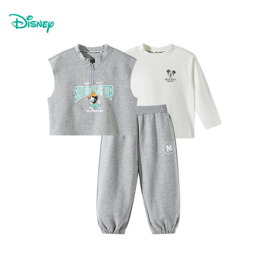 迪士尼（Disney）童装男童T恤套装T恤马甲卫裤休闲运动韩系三件套2026春季新款套装ZD1FT007 商品图4