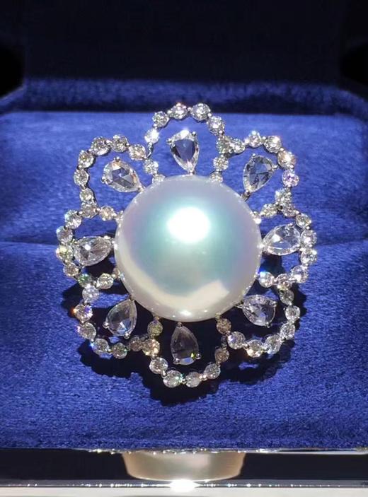 【私席真珠·新年盛宴】18K金镶钻白珍珠戒指，13-14mm珠（孤品） 商品图0