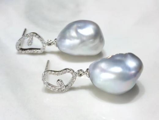 【私席真珠·新年盛宴】18K金镶钻KESHI珍珠耳针，10-11mm珠 商品图0