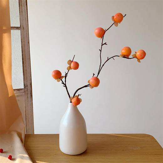 【造型精美栩栩如生❗️颜色鲜艳品质出众】8果柿子仿真花柿柿如意装饰品摆件假花客厅装饰插花摆设。jc 商品图0