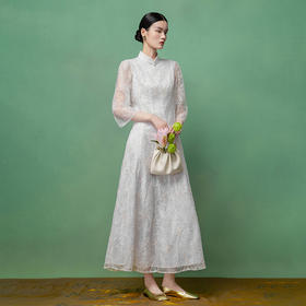 【林栖设计小店】金线蕾丝|绣花肌理感国风2026早春新款修身连衣裙1961134