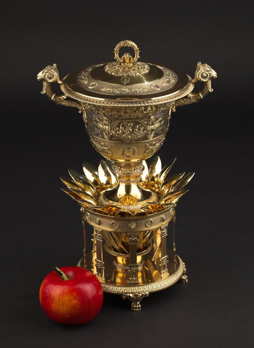 独角鹿西洋古董19世纪法国Martin Guillaume Biennais & Charles Cahier联合签名出品帝政风格古典神话主题银鎏金精雕糖果/冰淇淋樽套件 商品图1